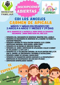CDI CARMEN l CDI Los Ángeles en Carmen de Apicalá abre sus inscripciones para niños y niñas de 2 años a 4 años, 11 meses y 29 días